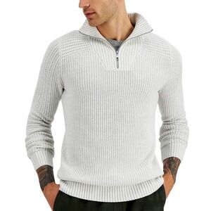 INC International Mens XL Gray Ribbed Mock Neck Matthew 1/4 Zip Sweater Pullover